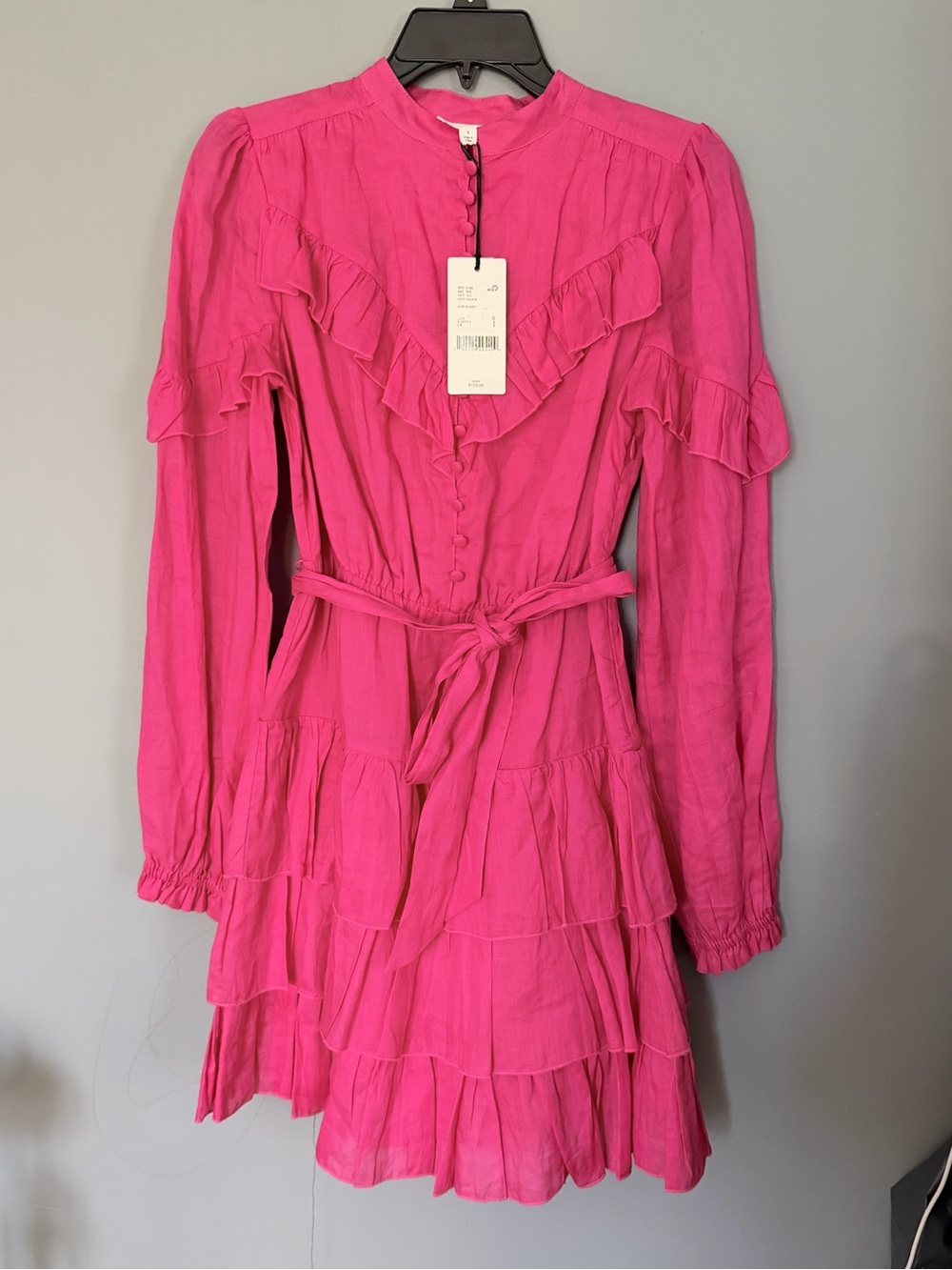 Women's Pink Ruffle Tie-Waist Mini Dress